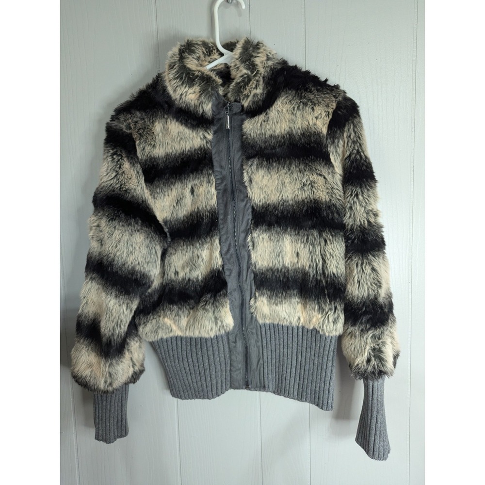 Rachel Zoe‎ womens S Faux Fur jacket coat grey brown tan black mix